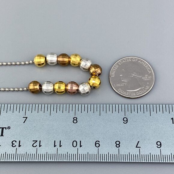 Tri Tone Disco Ball Bead Necklace | Italy Milor | Sterling Silver 925 | 17" - Picture 5 of 5